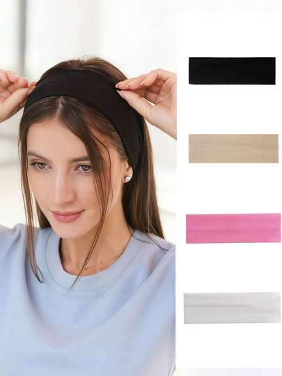 1/5条/包 女士波西米亚风防滑发带，柔软弹力纯色吸汗带，适用于瑜伽、跑步、健身和洗脸，时尚发饰，适合女性和女孩