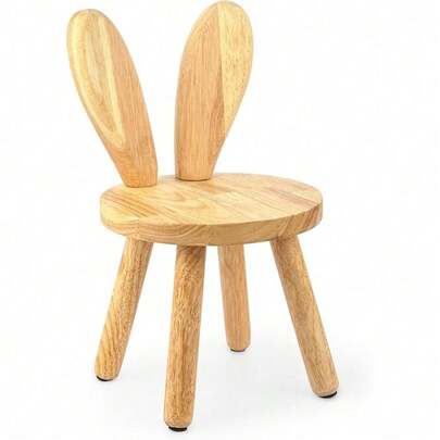 Shoze Portable Solid Wood Rabbit Ear Stool, Country Style Round Small Bench With Special Backrest, Home Stool Side Table For Living Room Bedroom Decoration