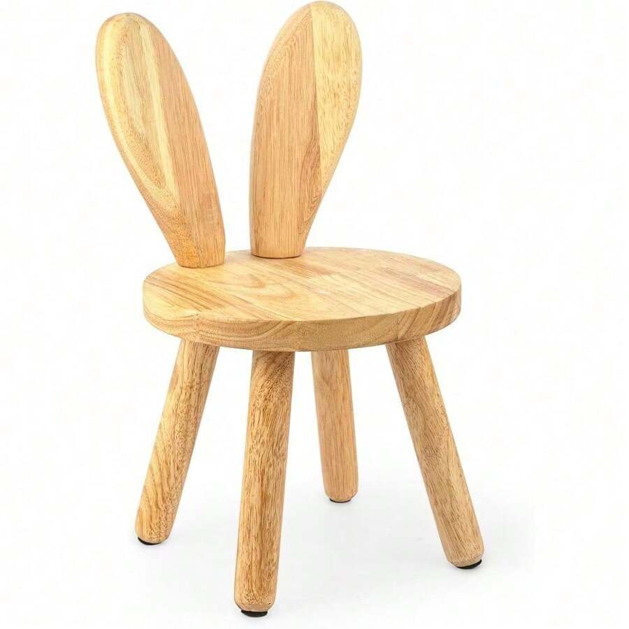 Shoze Portable Solid Wood Rabbit Ear Stool, Country Style Round Small Bench With Special Backrest, Home Stool Side Table For Living Room Bedroom Decoration - 1 Pcs - View 1