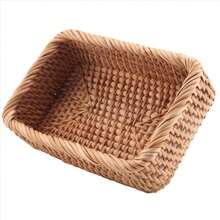 Hand-Woven Rectangular Rattan Wicker Basket Fruit Tea Snack Bread Picnic Cosmetic Storage Box Kitchen Household Tools-S - A - View 6