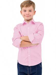 9 Month-16Y Boys' Long Sleeve Button Down Toddler Dress Shirt Oxford Uniform Shirt With Chest Pocket - P-boy 連身裙-紫色 - 查看 7