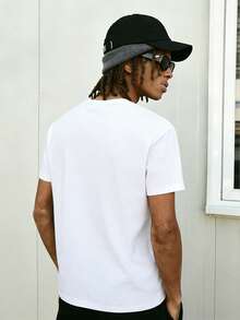 Men's Minimalist Gas Station Letter Graphic Print Round Neck Short Sleeve T-Shirt, Summer - White - View 2