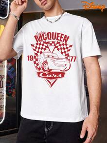 Disney Men's Casual T-Shirt, Lightning McQueen Graffiti 95 & Signature Print,  Street Design, Comfortable Fit, Perfect For Modern Style & Casual Outfits - 白色 - 查看 2