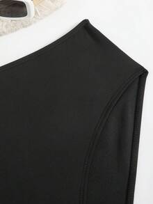1pc Solid Color Casual Elegant Knit Fabric Swim Trunks, Suitable For Vacation, Beach, All Seasons Black Summer - Black - View 4