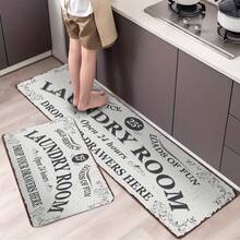 1pc Waterproof Non-Slip Laundry Room Rug - Machine Washable Farmhouse Carpet For Kitchen, Bath, And Washroom - White Letter Strip - View 5