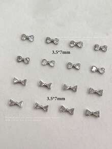 10pcs New Mini French Bow Zirconia Nail Art Decorations, Ultra Shiny 3D Silver Bow Zirconia Nail Jewelry Nail Charms - White - View 3