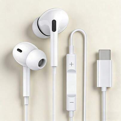 Auriculares intraurales con conector Tipo-C | Antiruido, sonido estéreo, control de volumen, compatibles con 15, 16, 17, Air 16, Plus 16, Pro Max y la mayoría de dispositivos con Tipo-C, auriculares con cable para teléfonos y computadoras, auriculares Tipo-C con decodificación digital, auriculares intraurales móviles, auriculares para juegos, antiruido, audio de alta calidad, graves potentes, auriculares estéreo de colores, adecuados como regalo para hombres y mujeres, compatibles con 15 Pro Max A55 FE