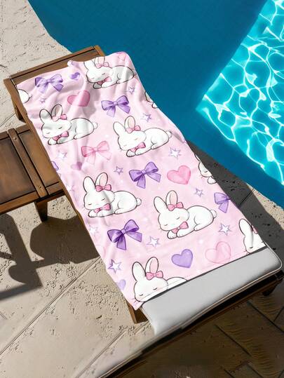 1 pieza Toalla de playa para niños con diseño de conejo rosa/morado, toalla de microfibra extra grande y súper suave, toalla de baño súper absorbente, adecuada para viajes, piscina, buceo, surf, yoga, camping, disponible en varios tamaños, accesorios de playa para playa, piscina, viajes, camping, yoga
