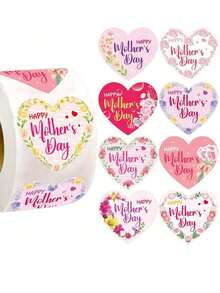 500张母亲节贴纸 | 心形和花朵图案的感谢贴纸，印有“母亲节快乐”和“母亲节”字样。采用花卉图案，非常适合作为礼物、封口贴、花束装饰、烘焙、剪贴簿和手工制作。| 纸质贴纸，一次性使用。 - 多色 - 查看 8