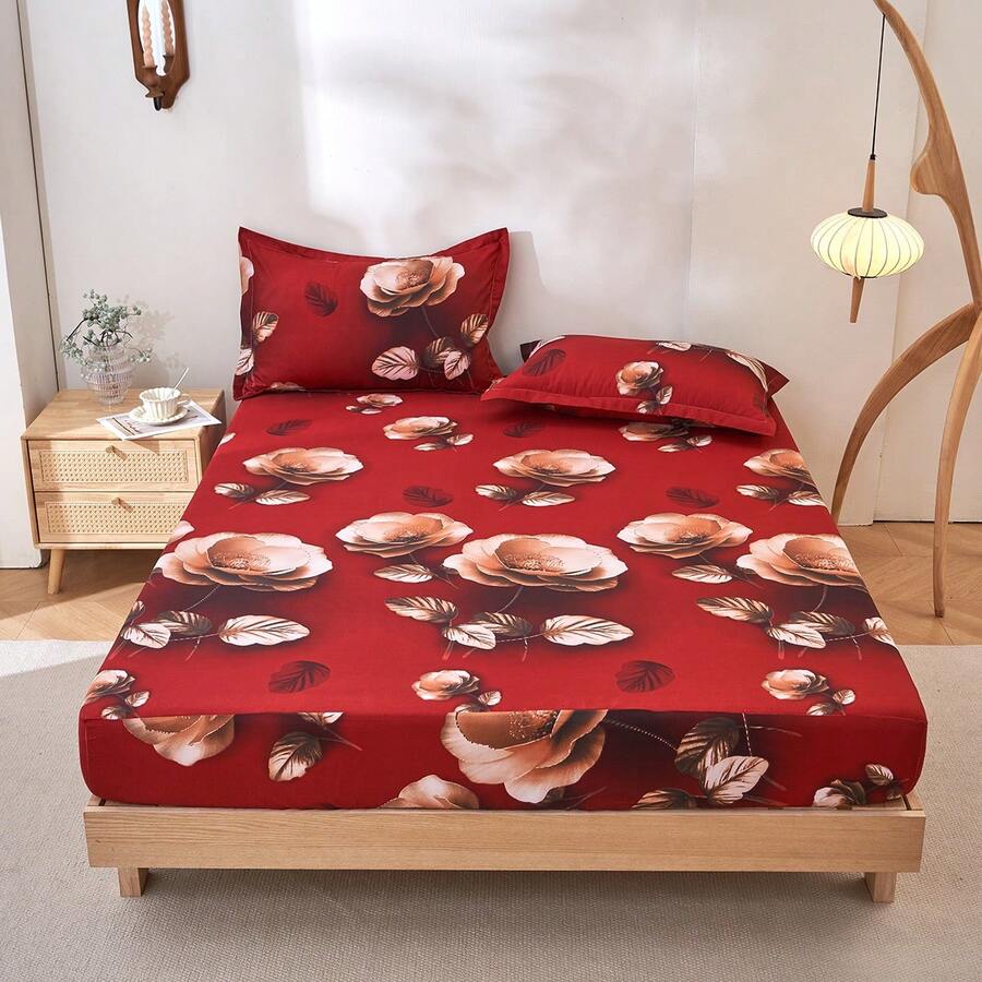 3件套3D立体印花卧室床单套装（1张床单+2个枕套），亲肤面料，含枕套，不含枕芯，家用床上用品套装，可机洗 - 花雅圖 - 查看 1