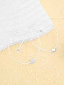 2pcs Wax Thread Hand Rope Love Bracelet Weaving Bracelet Adjustable Bracelet - Silver - View 2