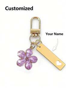 1pc Customized Metal Sakura Keychain, Personalized Stainless Steel Keyring, Engraved, Fashionable, Vintage, Minimalist, Unique, New Autumn Design, Unisex, Lightweight & Elegant Sakura Design, With Tag, Suitable For Bags, Car Keys, Couples & Holiday Gifts, Delicate & Romantic - Multicolor - View 18