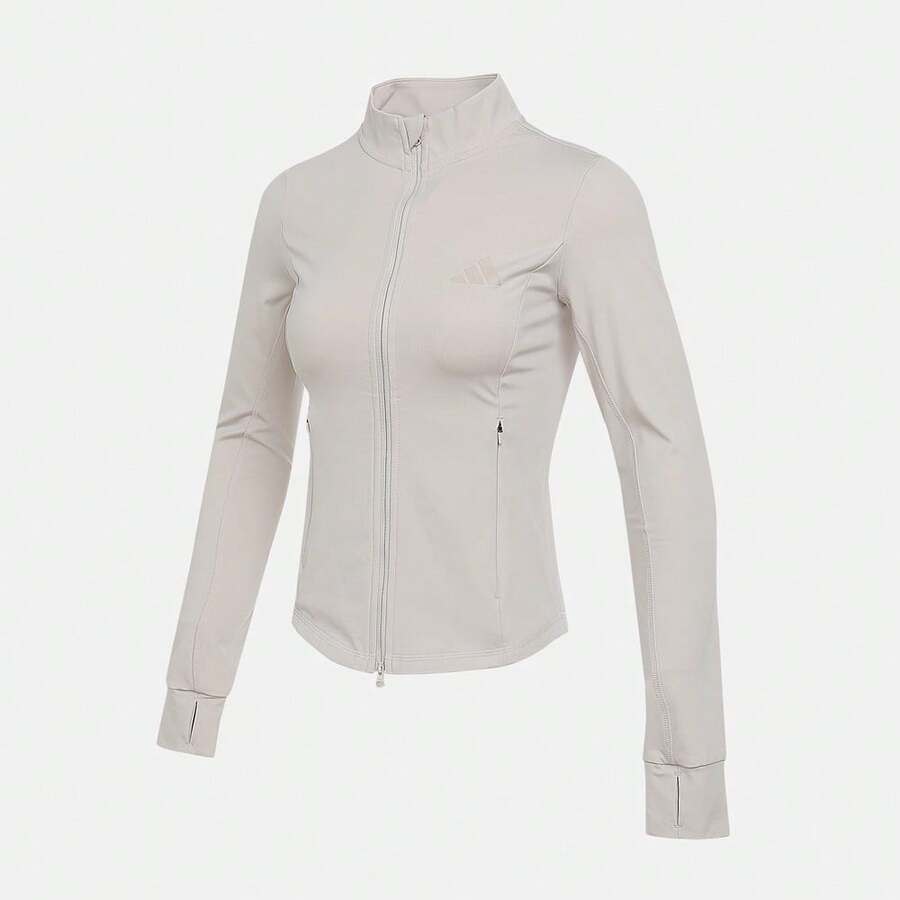 Adidas Women's SLIM KNIT JKT Jacket Knitted Hooded Cardigan KF2665 - Grey - View 1