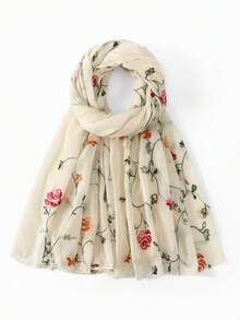 1 chiếc khăn trùm đầu nữ thêu hoa, khăn dài thêu hoa dây leo mới, thanh lịch và thời trang, mềm mại và thoải mái, có thể dùng như khăn choàng hàng ngày và khi đi chơi, phù hợp cho mọi mùa. - Xem 4