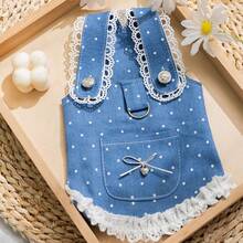 New Spring/Summer Pet Dress - Polka Dot Denim Dog Dress With Leash Ring, Suitable For Small To Medium Dogs - Multicolor - View 12