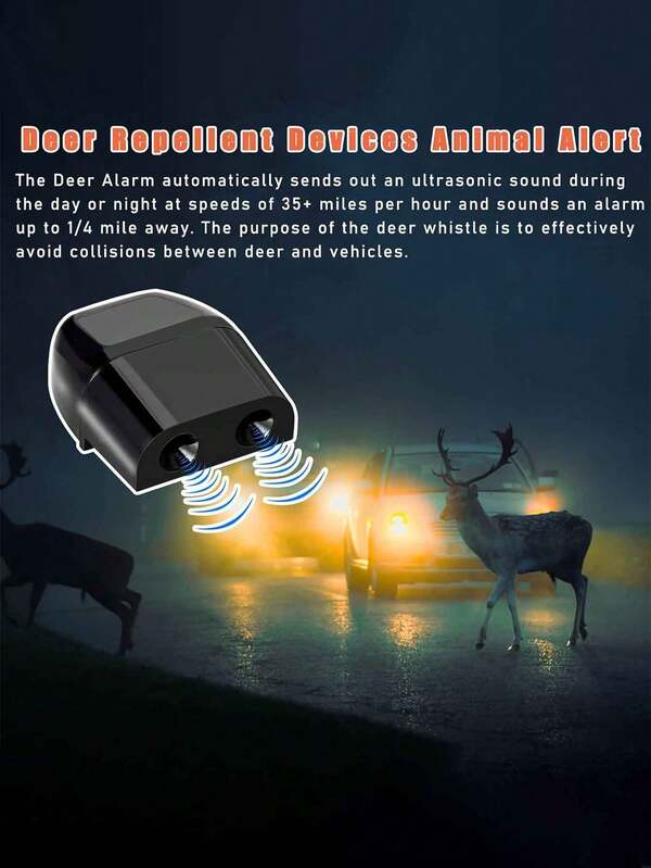 1个黑色ABS汽车动物驱避器，鹿哨驱避器，常见动物碰撞预警警报器，超声波驱鹿器