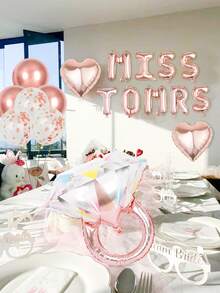 22件套婚礼气球套装，包含水晶钻石玫瑰金箔气球、“MISS TO MRS”字母气球、心形气球、乳胶气球，适用于婚礼派对、周年纪念、新娘送礼会等场合。 - 多色 - 查看 3