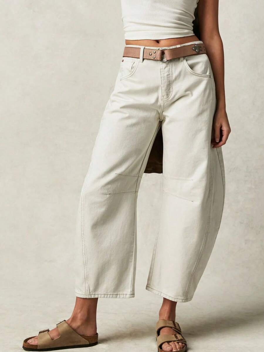 Women's Casual Retro Straight Leg Cropped Jeans, Spring/Summer White - White - View 1