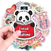 50张可爱熊猫阅读贴纸，睡前阅读爱好者贴纸，防水乙烯基贴纸，适用于水瓶、笔记本电脑、日记本、笔记本、书签等，是书虫、阅读爱好者、学生、教师、读书俱乐部成员的理想之选，也可用于装饰文具、背包、手机壳和日常用品，趣味十足的设计表达对阅读的热爱，是为您的阅读角、办公用品增添趣味的理想之选，也是送给其他爱书之人的绝佳礼物。 - 彩色 - 查看 2