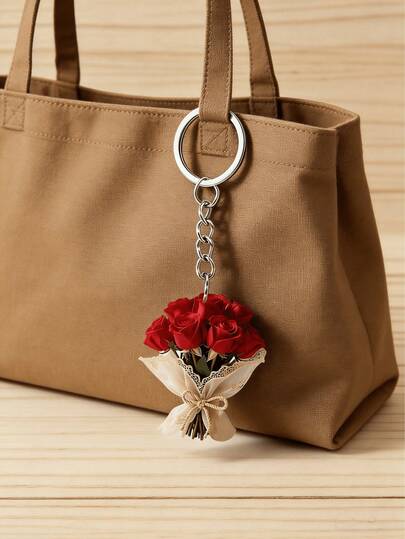 Chaveiro elegante em acrílico plano 2D com buquê de rosas, chaveiro leve em formato de flor, pingente de buquê de flores para o Dia dos Namorados, enfeite divertido, acessório para mochila, pingente da moda, decoração para casa, para decoração e enfeites de carro, pingentes para fones de ouvido, pingentes para bolsas, presente acessório, presente perfeito para família e amigos, presentes de Dia dos Namorados, presentes de aniversário, presentes de festa, presentes de aniversário de casamento, presentes de casamento.