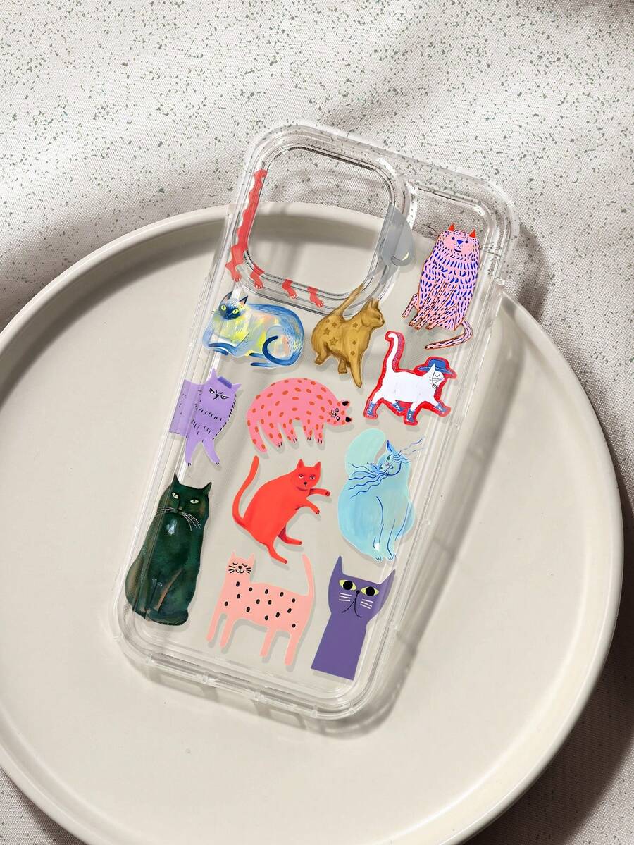 Cozy Cute Cat Print Clear Case Compatible With IPhone 13/11/17/17pro/16/14/15/15pro/15 Plus/15 Promax/7plus/8plus/X/Xs Max/Xr/11pro/12pro/13pro/14pro/12mini/13mini/11promax/12promax/13promax/14promax/14plus/17pro Max/17Air/6/6s Plus/7/8/16Pro/16plus/16promax/Se2/17promax&Compatible With Samsung Galaxy/A54/A14/A12/A13/A15/A32/A33/A24/A52S/S20/S21/S22/S23/S24/S23Plus/S24ultra/S25/A15/A33/A23 - Multicolor - View 1