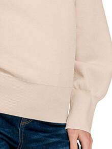 Women's Casual Pullover Mock Neck Ribbed Knit Oversized Silhouette Long Sleeve Sand Beige - SAND BEIGE - View 3
