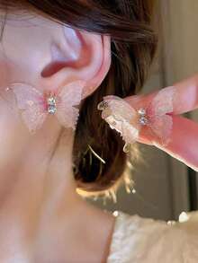 1 Pair Elegant Sweet Double-Layer Mesh Butterfly Earrings For Women - Multicolor - View 4