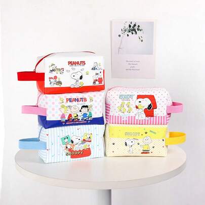 SNOOPY 1pc Cartoon Pet Dog Handbag | Cute Character Print With Red/Blue Trim And Buckle | Large Capacity Suitable For School Supplies, Stationery And Daily Necessities | Great For School, Work, Birthday Gift And Summer Vacation (Random Style)