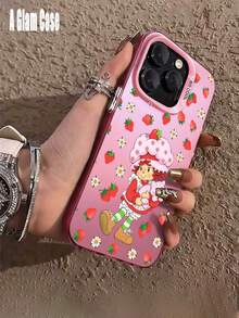 1 Piece IMD Pink Strawberry And  Girl Graphiccartoon Phone Case: Sweet Cool Style. Vibrant Pink, Shock-Absorbent, Compatible With IPhone16 Pro Max, 15/14 Plus, 13, 12, 11, 17,Waterproof, Shockproof, And Scratchproof Perfect Gift For New Year/Valentine's Day, Family/Friends/Lovers - 粉紅色2 - 查看 3