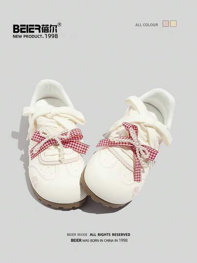  Zapatos casuales de cuero minimalistas y versátiles de moda nueva de BEIER, zapatillas de deporte de mujer con cordones y punta redonda