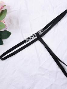 1件性感内衣，女士性感丁字裤，A字低腰三点式比基尼黑色性感内衣，性感内衣，性感诱人细肩带镶钻字母镂空内裤 - 彩色 - 查看 6