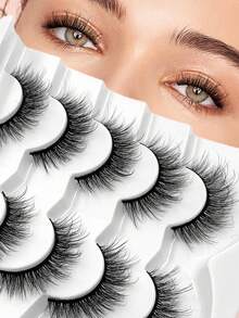 ENCHUW 5 Pairs 3D Fake Eyelashes Natural Lashes Natural Look Short False Eyelashes Pack Reusable False Lashes Soft Wispy Lashes Fluffy Eye Lashes - Black - View 1