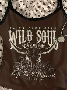 女士西部牛仔风格图案吊带背心，休闲百搭。 - 彩色 - 查看 3