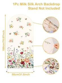 1pc Spring Floral Polyester Fiber Backdrop Cloth Set (Excluding Stand), Arch-Shaped Fabric Set With Butterfly & Wild Flower Pattern, Can Be Combined With Balloons For Decoration, Backdrop, Birthday Decor, Baby Shower, Anniversary, Gardening, Tea Party, Spring Party Decor - Flowers - View 5