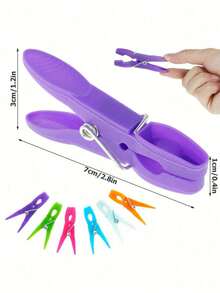 24/48个装衣夹，73毫米彩色塑料衣夹和袜子夹，塑料衣夹，带弹簧的加厚衣夹，适用于衣物晾晒，毛巾夹，弹簧夹，沙滩巾夹。适用于衣物、毛巾和袜子（颜色随机）。 - 彩色 - 查看 9