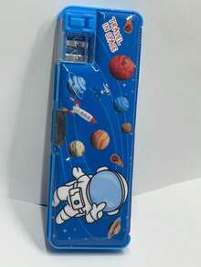 Cartoon Astronaut Space Themed Pencil Case, Multi-Functional Student Stationery Box With Sharpener, Large Capacity Pen Box With Planetary Pattern, Learning Supplies - A - View 13