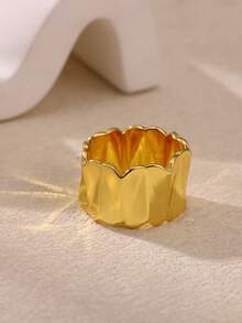 1 pieza Anillo geométrico minimalista plisado irregular de color dorado para mujer, joyería para fiesta de cumpleaños, regalo del Día de la Madre - Plateado - Ver 3