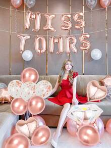 22件套婚礼气球套装，包含水晶钻石玫瑰金箔气球、“MISS TO MRS”字母气球、心形气球、乳胶气球，适用于婚礼派对、周年纪念、新娘送礼会等场合。 - 多色 - 查看 6