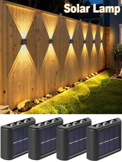 2pcse Solar Wall Lights, 6LED Solar Fence Wall Lights, Outdoor Solar Double-Head Wall Lights, Automatic Motion Sensor Dusk-To-Dawn Lighting, Waterproof Garden Lights Ideal For Outdoor Decoration, Courtyard Decoration, Villa Decoration, Fence Decoration, Balcony Decoration, Patio Decoration, Garden Decoration, Corridor Decoration, Stair Decoration, Home Decoration, And Poolside Decoration.