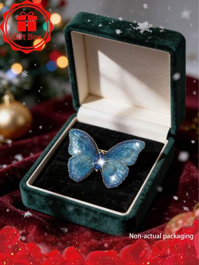 1pc18k Golden Plated French Classic Embroidered Butterfly Brooch With Gift Box, Suitable For Christmas And Valentine's Day Wear, Suitable For Giving Gifts Throughout The Four Seasons