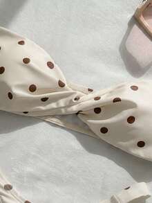 新款时尚性感波点印花无肩带可拆卸肩带比基尼泳衣，适合女士沙滩派对度假夏季穿着 - 杏色 - 查看 4