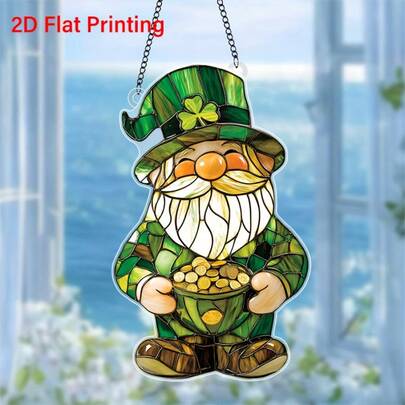 2D Acrylic St. Patrick's Day Green Leprechaun Sunlight Catcher, Irish Decor, Window Sunlight Catcher, Horizontal Placement, Wall Decor, Suitable For Living Room, Indoor Use, St. Patrick's Day Decoration, Gift For Irish Enthusiasts