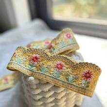 1/5 Yard Multi-Color Floral Embroidered Sequin Lace Trim - Suitable For DIY Hat Bands, Ties, Curtain Decorations And Other Sewing Projects, Crafts, Home Decor, Fashion Design, Chinese Style And Christmas Gift Packaging, DIY Clothing And Beginner Sewing - Multicolor - View 13