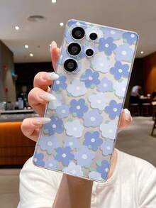 1pc Oil Painting Blue Flower Pattern Android Phone Case, Precise Cutout Camera Protection Suitable For Samsung Galaxy S25 Ultra/Galaxy S24 Ultra/S24/S23 Ultra/A56 5G/A55 5G/A52s 5G/A26 5G, Nothing, Pixel, Protective Cover - Clear - View 2