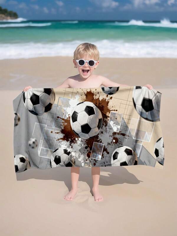 1 pieza Toalla de playa con diseño geométrico de fútbol gris para niños, manta de playa extra grande de microfibra súper suave, toalla de baño muy absorbente, apta para viajes, piscina, buceo, surf, yoga, camping, disponible en varios tamaños, accesorios de playa