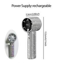 Quạt cầm tay sạc điện di động, trang trí bằng đá giả kim cương lấp lánh, tốc độ quạt cao với 199 tốc độ điều chỉnh, màn hình hiển thị kỹ thuật số, sạc USB, 2 màu sắc để lựa chọn, thích hợp sử dụng ngoài trời để làm mát. - Cầm tay - Xem 12