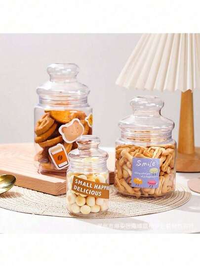 1pc Transparent Plastic Biscuit And Candy Jar - Sealed Plastic Storage Container (S/M/L), Suitable For Kitchens, Parties, And Gifts. Sealed Candy Jar, Large Food Storage Jar, Transparent Plastic Pharmacy Jar, Suitable For Snacks, Sugar, Tea, Spices, Coffee, Can Be Used As Kitchen And Bathroom Storage Jar, Kitchen Supplies, Storage Supplies, Gifts For Women, Gifts For Men, Gifts For Family.
