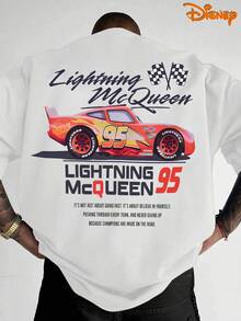Disney Men's Casual T-Shirt, Lightning McQueen Inspirational Quote Print, Meaningful Racing Design, Relaxed Fit, Ideal For Daily Wear & Positive Style - trắng - Xem 3