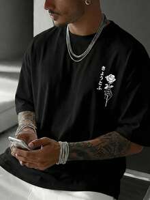 GRDR Men's Fashionable Printed Loose Short Sleeve T-Shirt | Exquisite Design | Summer Essential | Easy To Match, Showcasing Your Style - Black - View 4