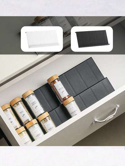 2个/4个/8个亚克力透明调料抽屉收纳盒，亚克力透明抽屉调料整理盒，厨房调料架收纳盒及抽屉收纳盒（不含调料罐）。2个/4个/8个白色/黑色PP材质抽屉调料整理盒，厨房调料架收纳盒及抽屉收纳盒（不含调料罐）。